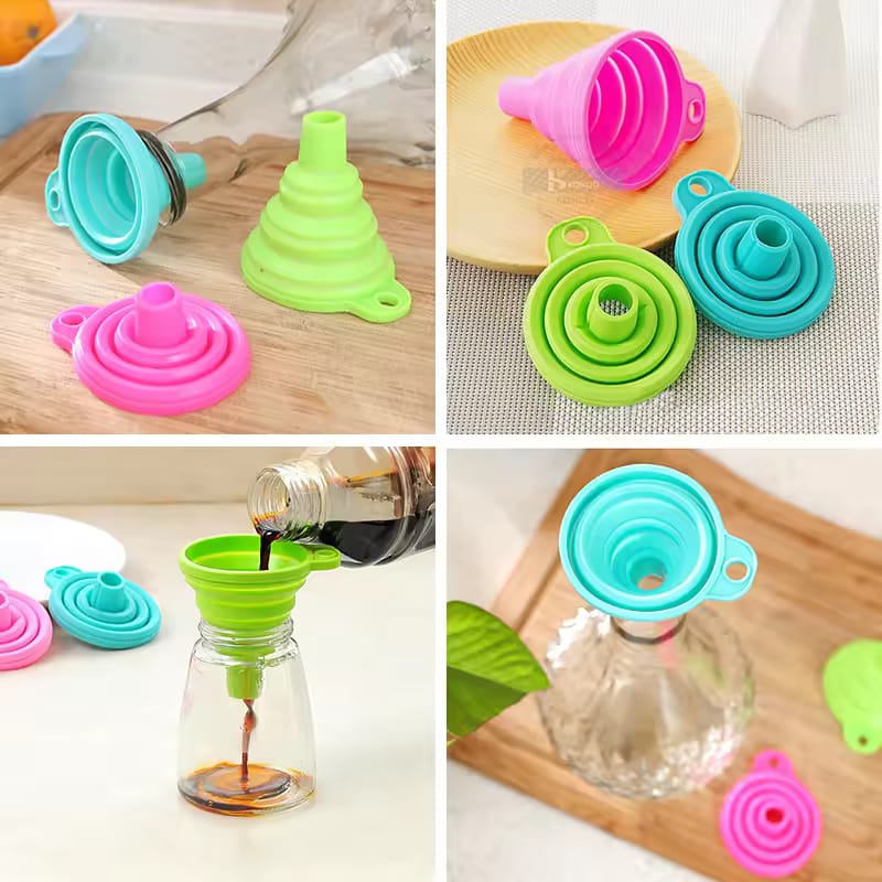 (Pack of 3) Foldable Silicone Small Food Grade Funnel for Filling Water Bottle Kitchen Liquid Transfer Hopper Tool
