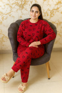 Winter Red Sleepy Love Co-Ord Set Night Suit