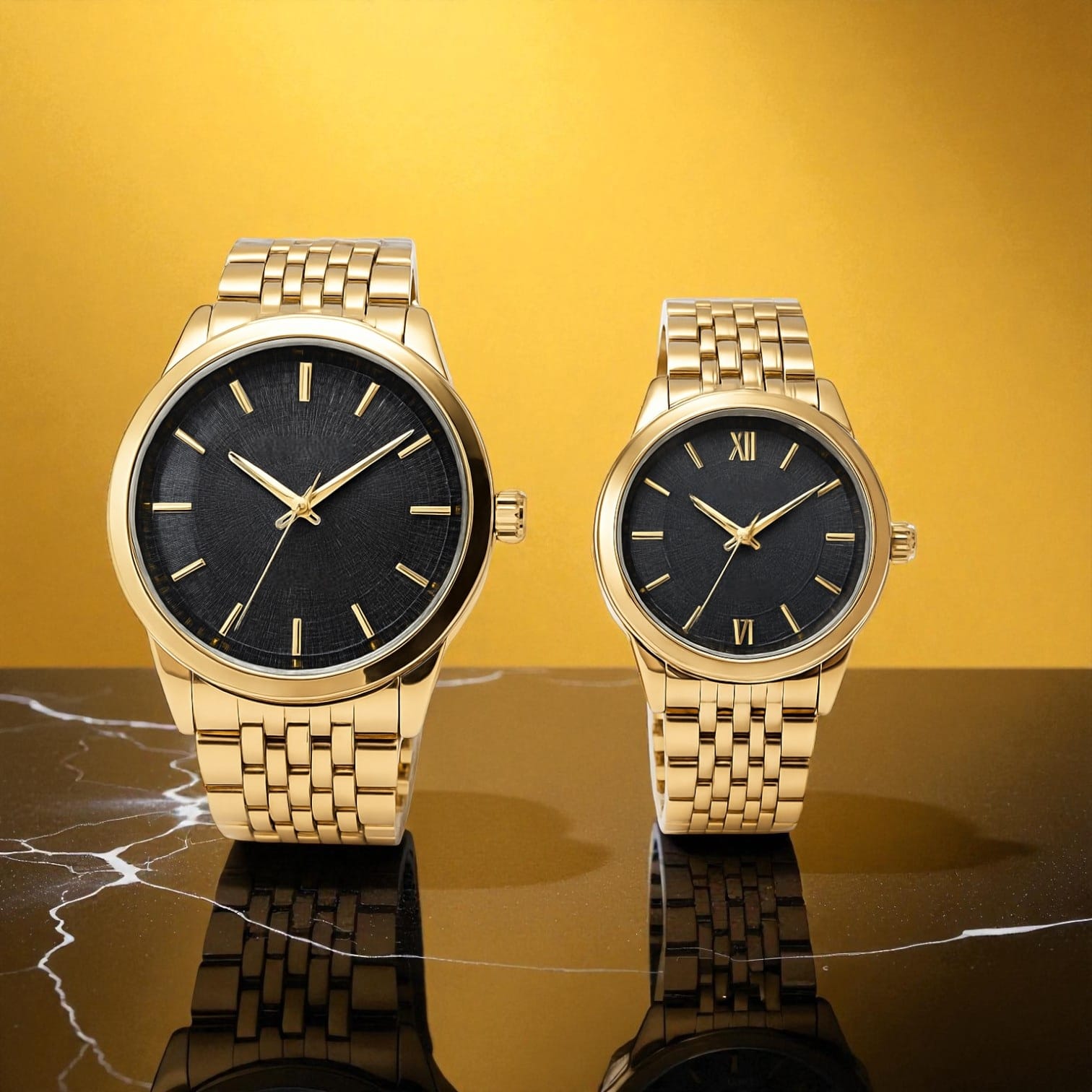 LuxeBond Gold-Black – Couple Watches Set
