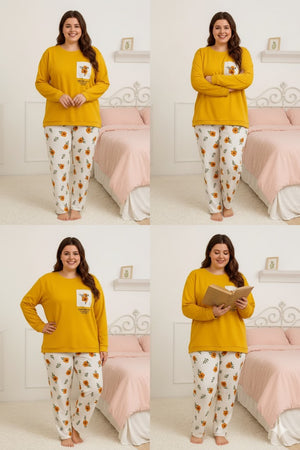 Winter Yellow Flower Co-Ord Set Night Suit