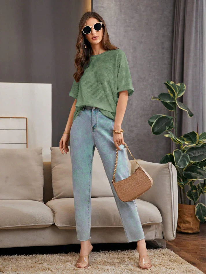 Premium Oversized Waffle Knitted Tee – Olive