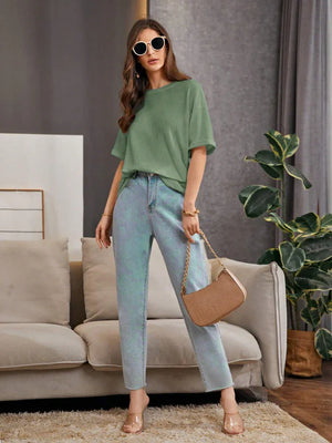 Premium Oversized Waffle Knitted Tee – Olive