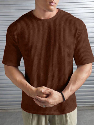 Oversized Waffle Knit Tee for Men – BROWN