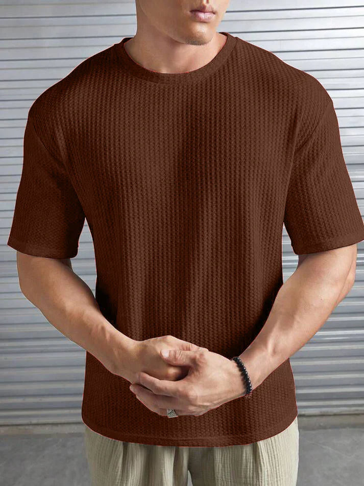 Oversized Waffle Knit Tee for Men – BROWN
