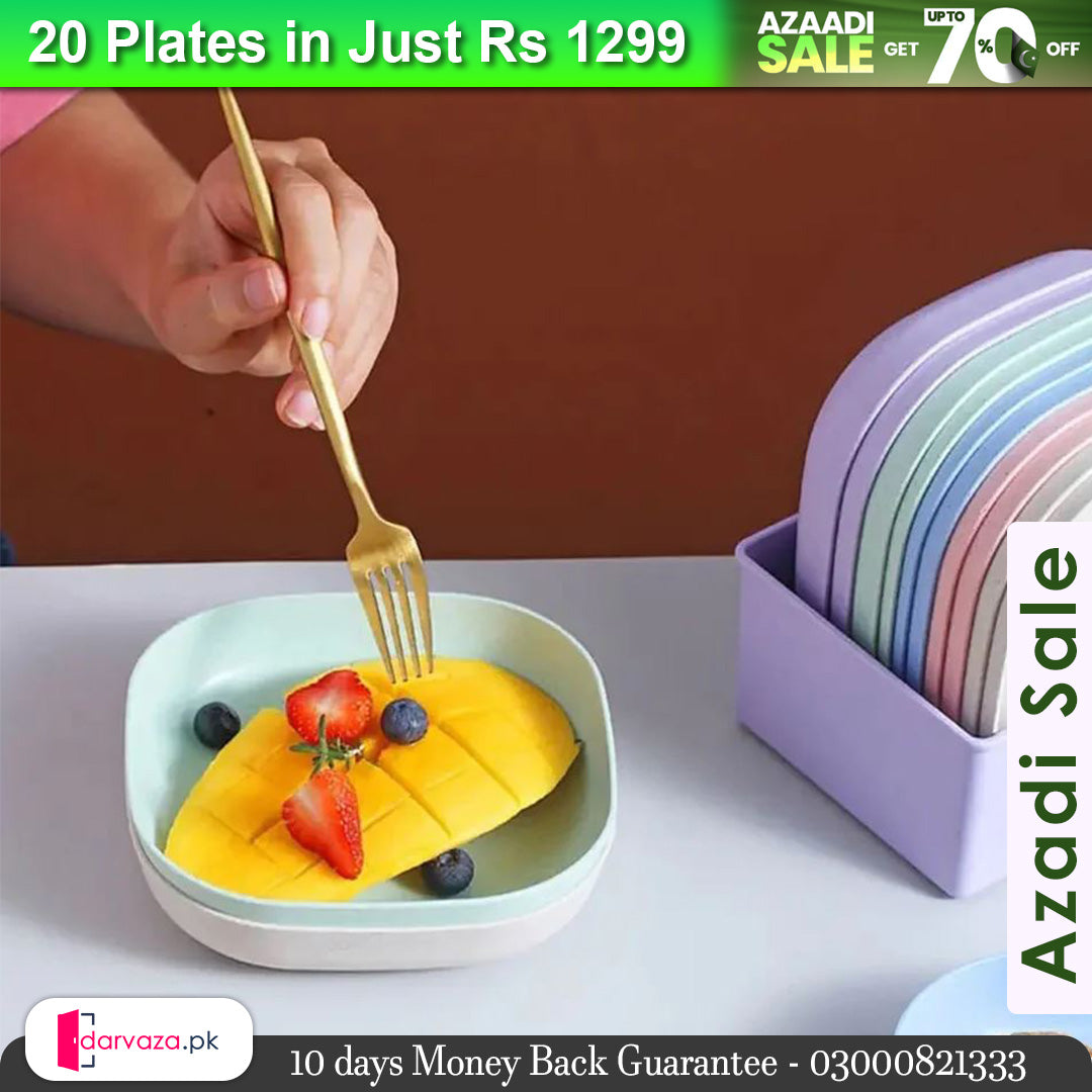 Azaadi Sale Offer 20 Pcs Set of Dish Plates with Free 2 Pcs Holders (20 Plates + 2 Holders)