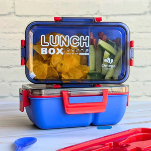 Plastic Kendy 2 Portion Tiffin and Lunch Box with Spoon and Fork with Box for Kids