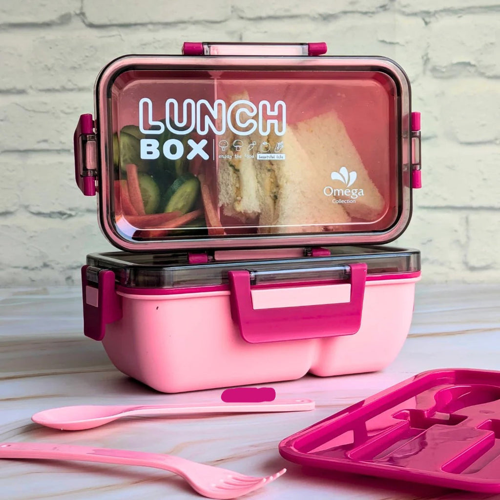 Plastic Kendy 2 Portion Tiffin and Lunch Box with Spoon and Fork with Box for Kids