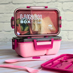 Plastic Kendy 2 Portion Tiffin and Lunch Box with Spoon and Fork with Box for Kids