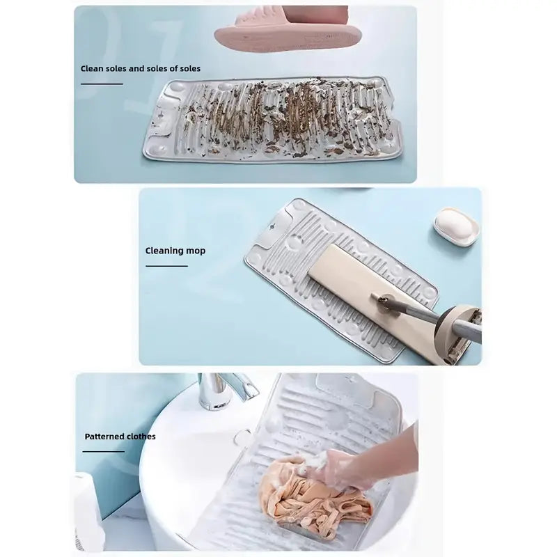Portable Silicone Non Slip Foldable Laundry Pad Washboard Mat with Suction Cup For Home and Outdoor Use