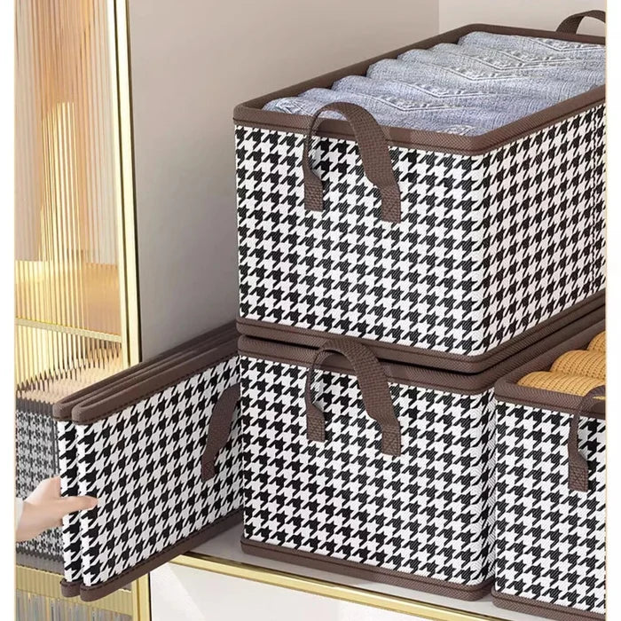 4 Pcs Brown Checkered Storage Cubes - Premium Foldable Closet Organizer Bins with Handles for Clothes, Toys & Accessories