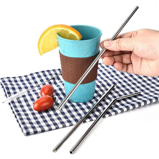Stainless Steel Metal Drinking Straw Set – Reusable with Cleaner Brush 3Pcs