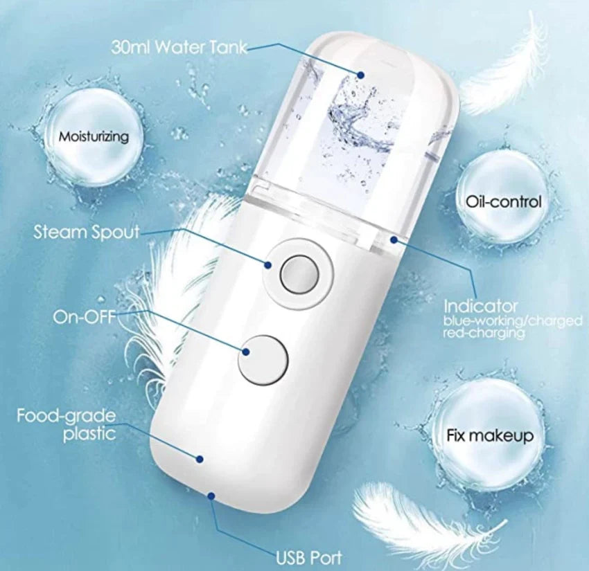 Rechargeable Facial Steamer Mist Sprayer Humidifier Nebulizer and Beauty Skin Care Tool