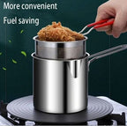 Multi Functional Stainless Steel Rust Resistant 1200ML Deep Fryer Pot with Strainer Basket and Long Handle Kitchen Oil Frying Pot Kettle for Home Use