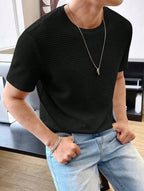 Waffle Knitted T-Shirt – BLACK