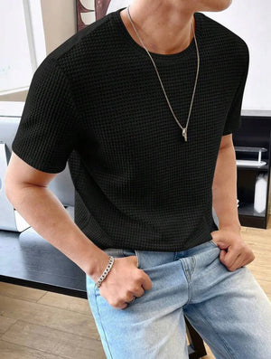 Waffle Knitted T-Shirt – BLACK
