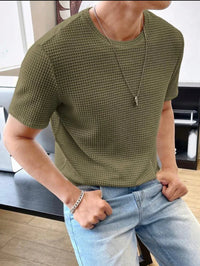 Waffle Knitted T-Shirt – OLIVE