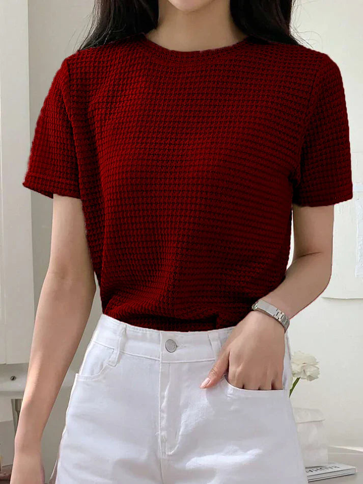 Waffle Knitted Tee – Marron