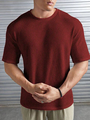 Oversized Waffle Knit Tee for Men – MAROON