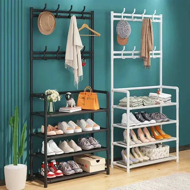 2 in 1 Metal Space Saving Entryway Coat and Shoe Racks Storage Organizer For Home Dorms and Apartments