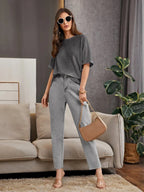 Premium Oversized Waffle Knitted Tee – Charcoal