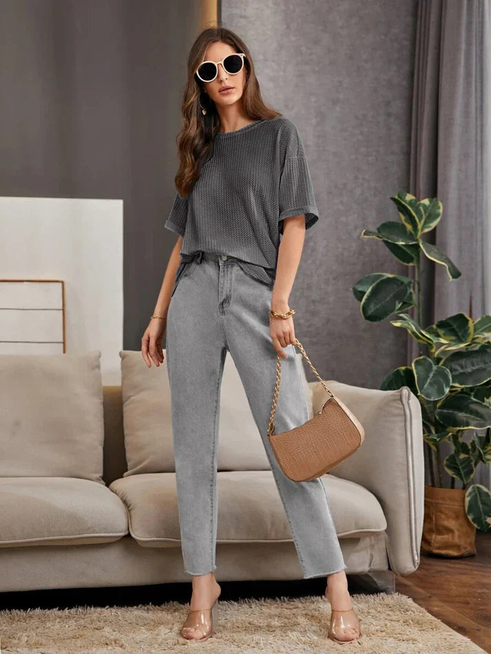 Premium Oversized Waffle Knitted Tee – Charcoal