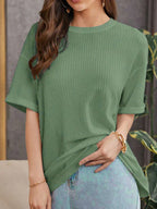 Premium Oversized Waffle Knitted Tee – Olive