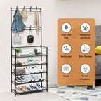 2 in 1 Metal Space Saving Entryway Coat and Shoe Racks Storage Organizer For Home Dorms and Apartments