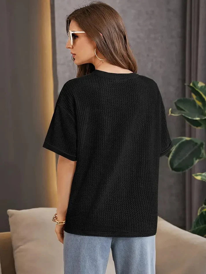 Premium Oversized Waffle Knitted Tee – Black