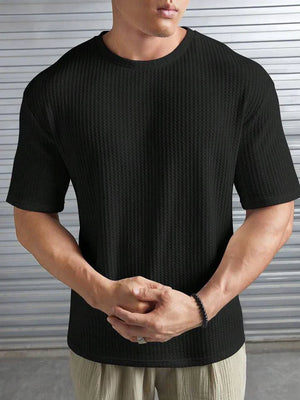 Oversized Waffle Knit Tee for Men – BLACK