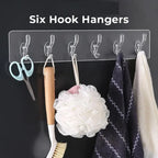 Transparent 6 Double Hooks Hanger with Strong Grip For Hanging Clothes and Bath Accessories