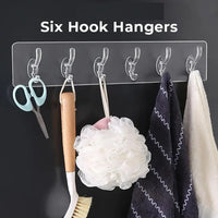 Transparent 6 Double Hooks Hanger with Strong Grip For Hanging Clothes and Bath Accessories