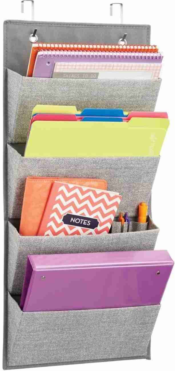 Soft Fabric Wall Mount/Over Door Hanging Storage Organizer With 4 Large Cascading Pockets For Holds Office Supplies, Planners, File Folders, Notebooks