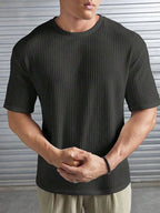 Oversized Waffle Knit Tee for Men – CHARCOAL