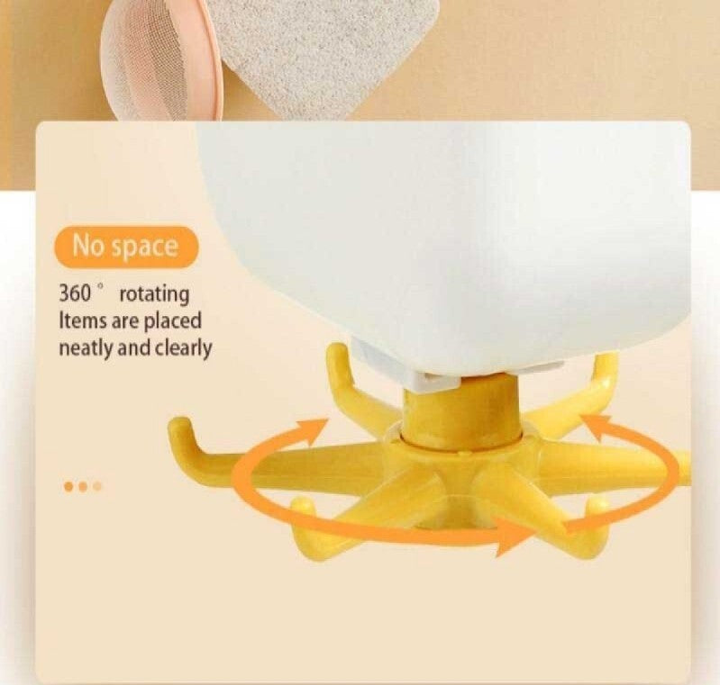 360 Degree Rotating Wall Mounted Self Adhesive Hanging Hook with Storage Box Organizer Holder For Kitchen Use