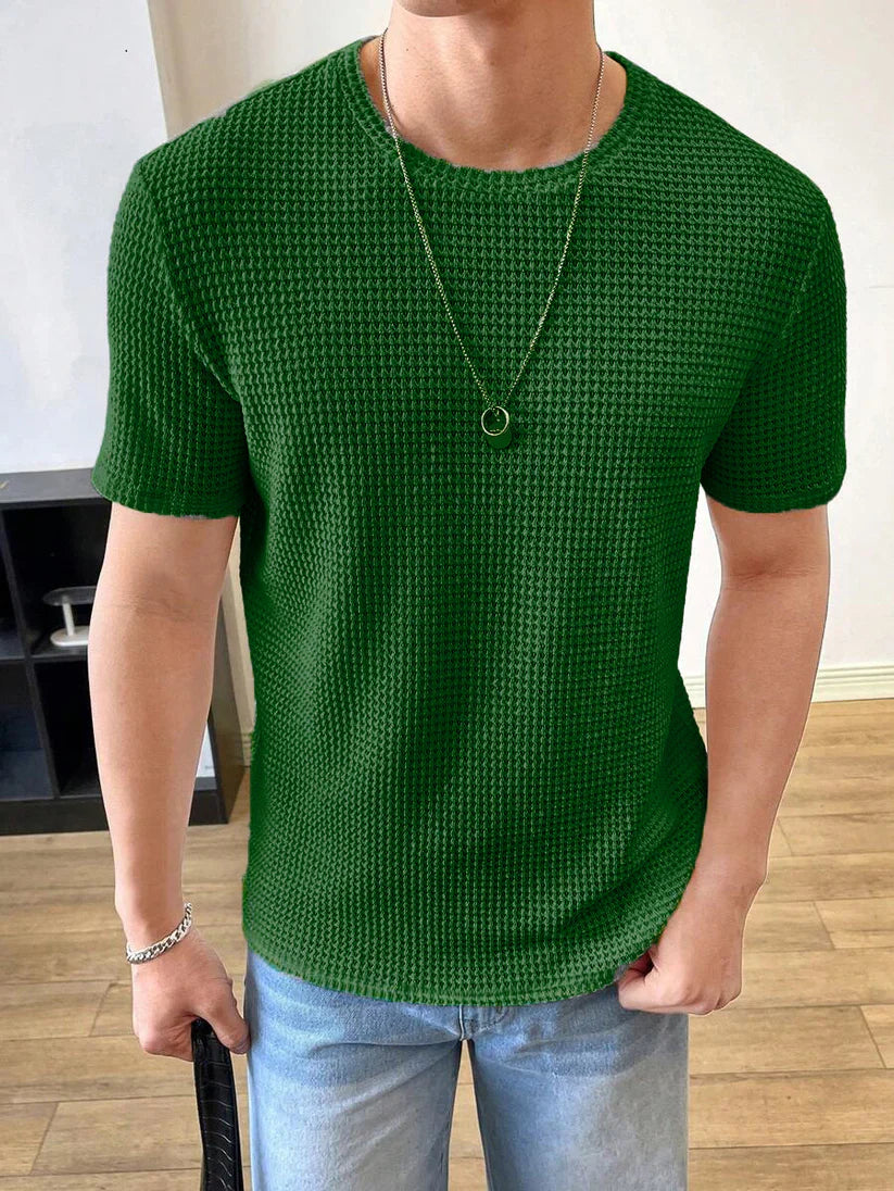 Waffle Knitted T-Shirt – GREEN