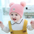 Woolen Warm Double Pom Pom Cap Beanie Hat and Muffler Winter Accessories for Baby Boys and Girls