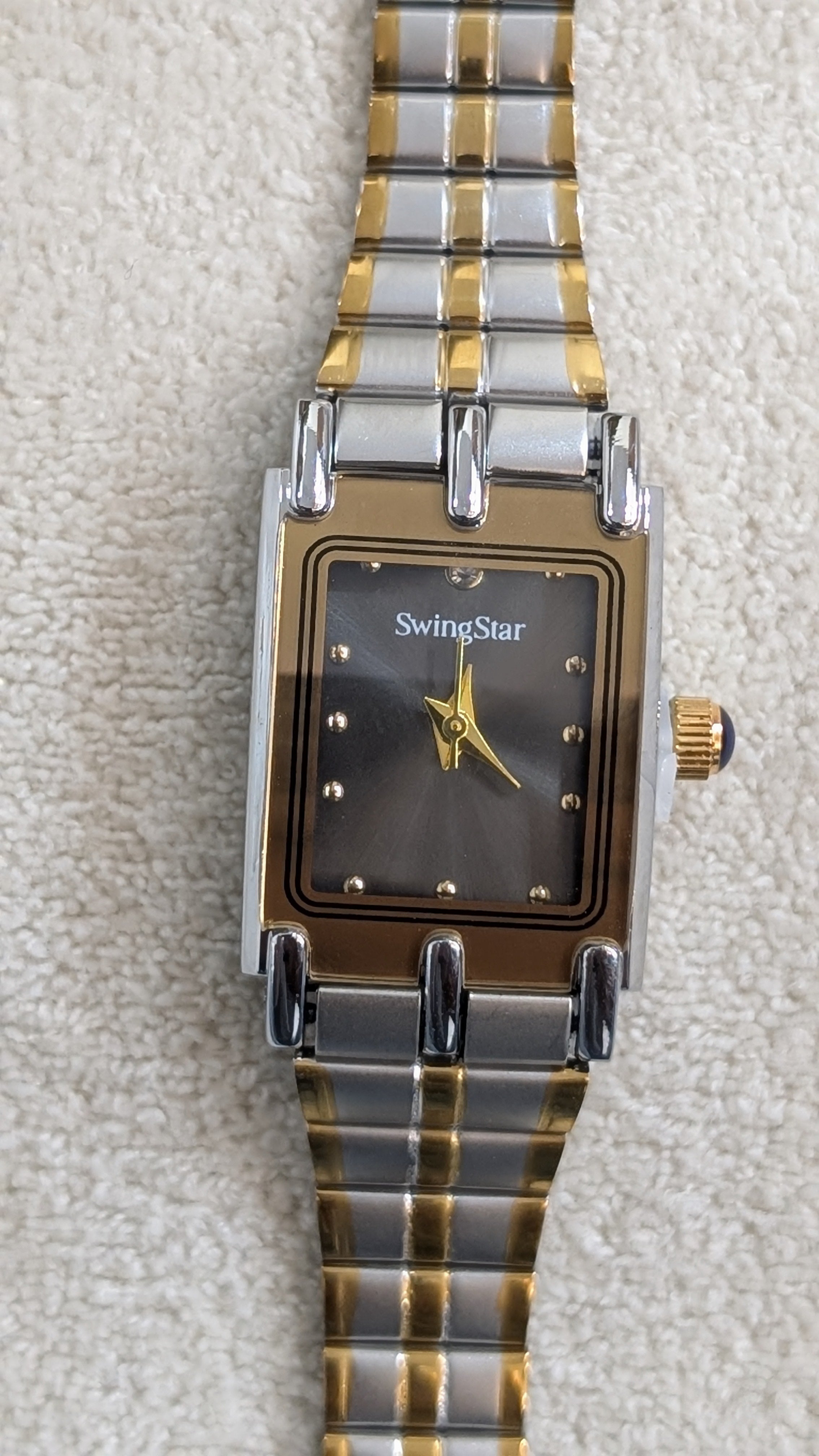 Swingstar Silver & Black Dial with Gold-Line Women Watch