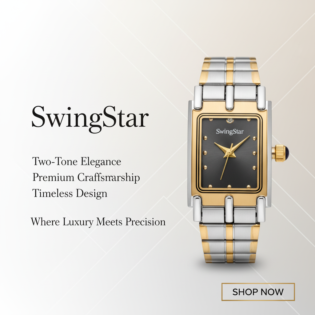Swingstar Silver & Black Dial with Gold-Line Women Watch