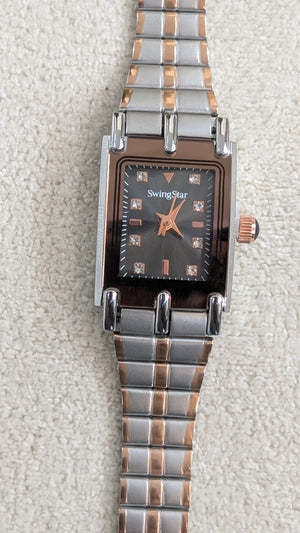 Swingstar Silver & Black Dial with Brown-Line Women Watch