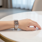 Swingstar Silver & Black Dial with Brown-Line Women Watch